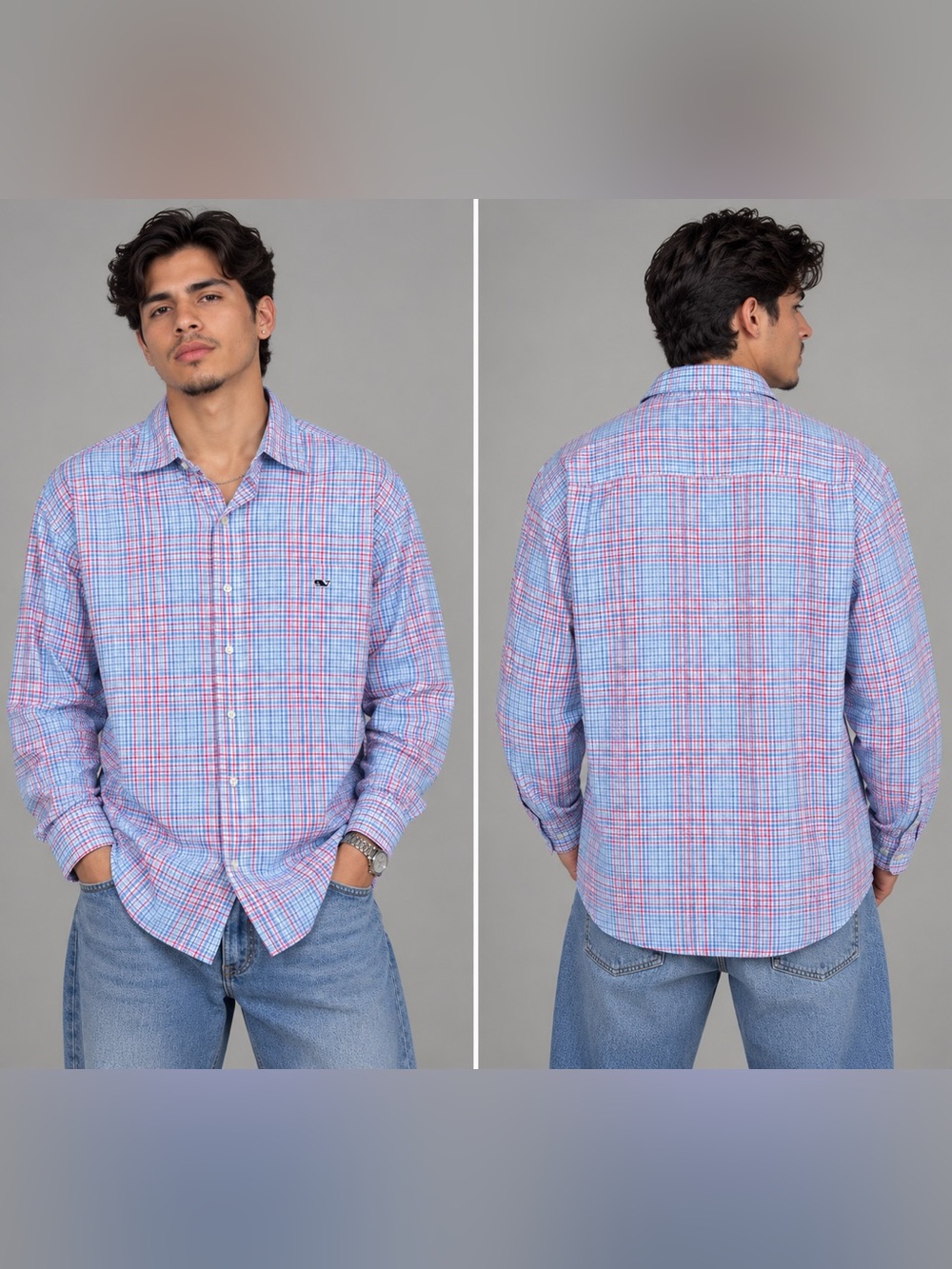 XL Vineyard Vines Men’s Pink & Blue Plaid Button-Down Shirt
